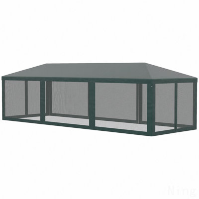 10X28FT Gazebo Steel, Mosquito Net For Party Use With Removable Sidewalls & Zipper Doors (Green)