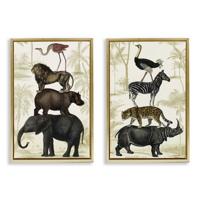 Stacked Safari Animals 2pc Floating Frame Set, design by Victoria Barnes