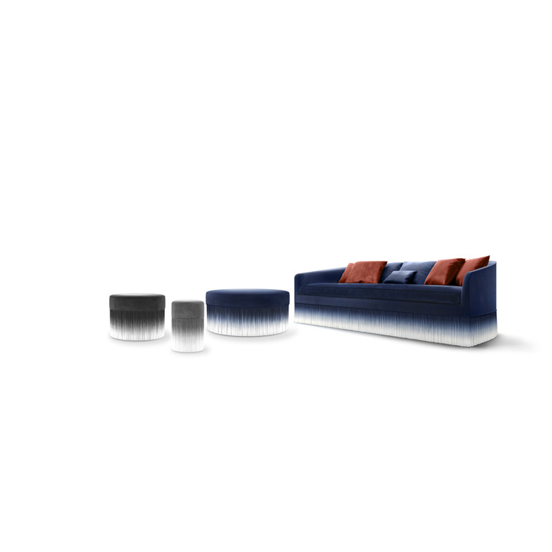 Amami Round Ottoman, Light Gray Velvet