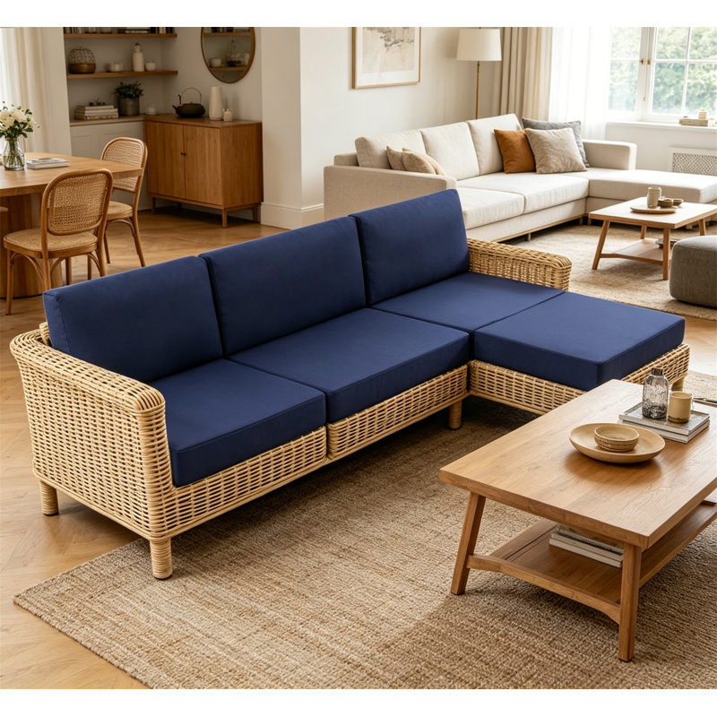 7-Piece Waterproof Fade-Resistant Patio Furniture Cushions Set for 4-Seat Sectional, Navy Blue, Blue