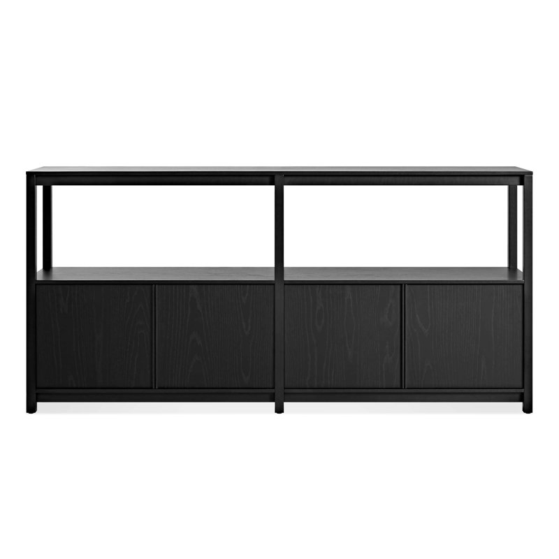 Open Plan Low Bookcase with Storage, Black on Oak, (2 Sheves) 33" H x 68" W x 13" D