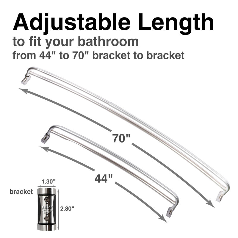 Adjustable Brushed Nickel Double Curved Wall Mounted Shower Rod