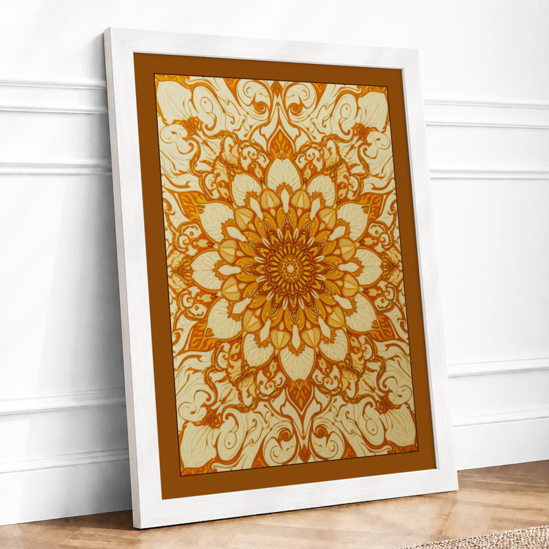 Golden Mandala Symmetry Geometric - Framed Print, A3 - 42.0 x 29.7 cm, White