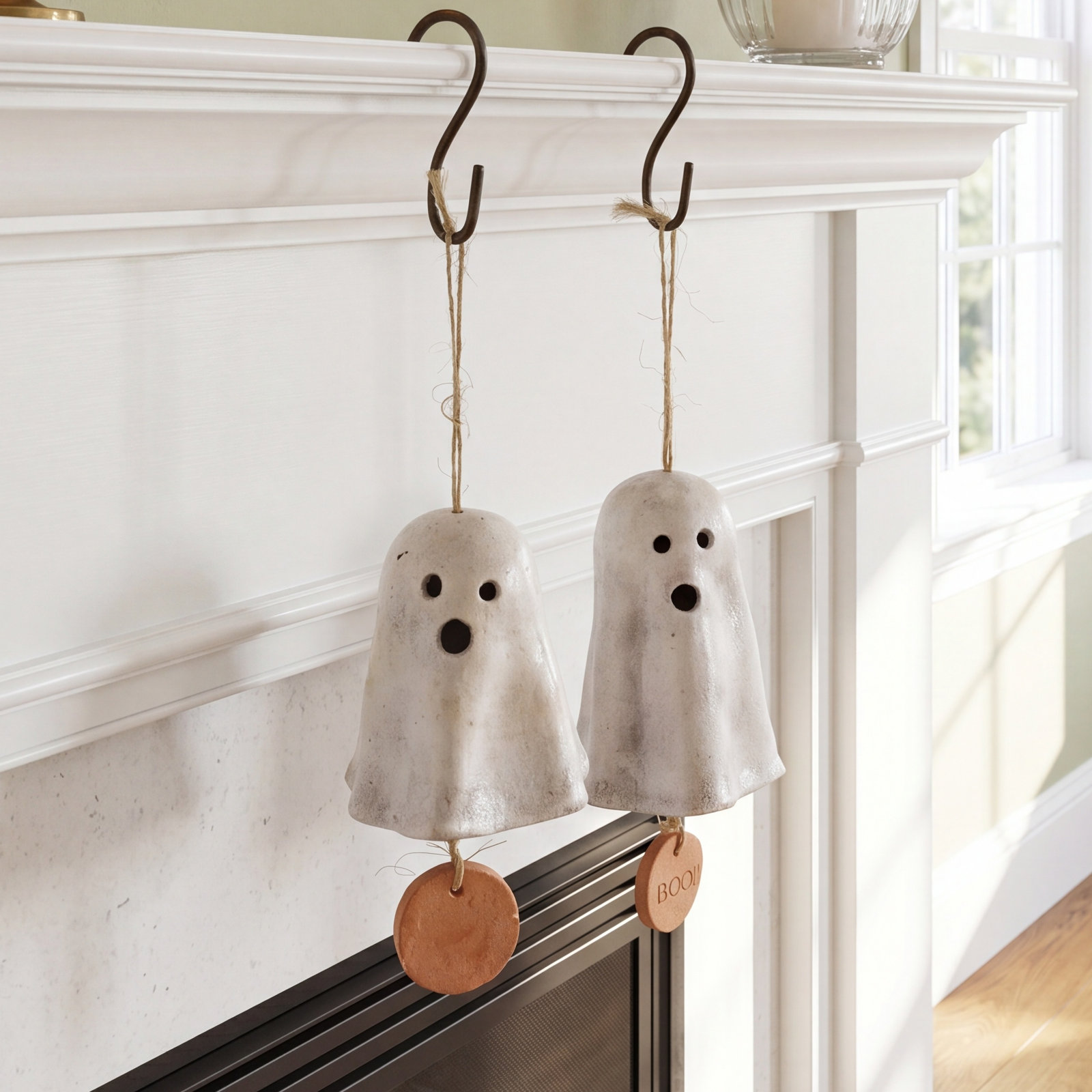 2-Piece Hanging Ghost Wind Chime Set, 6" H x 10" W x 10" D