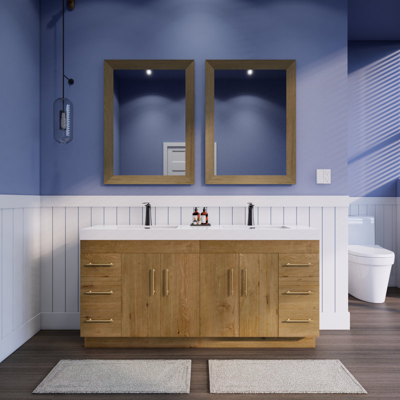 Ensemble de meuble-lavabo double Spring, Chêne et teck, 72"