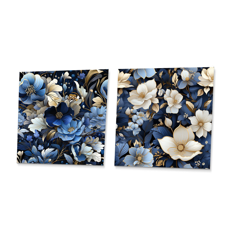 Loic - Ensemble de 2 carrés à motif floral en métal, H 29 po x l 58 po