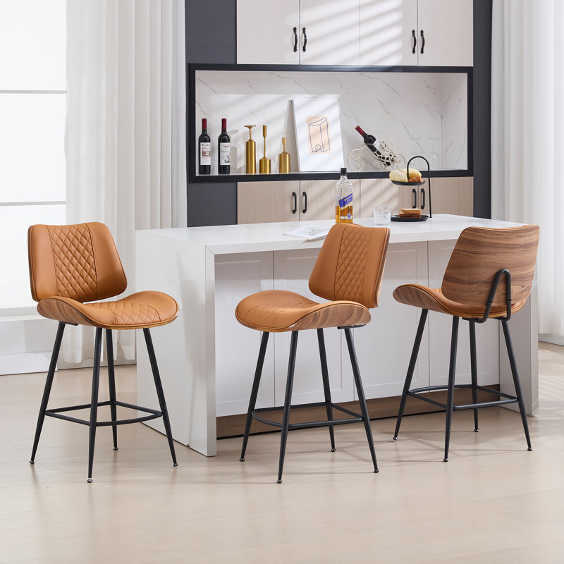 Laily 38.58" H Faux Leather Counter Stool, Whiskey Brown, 3