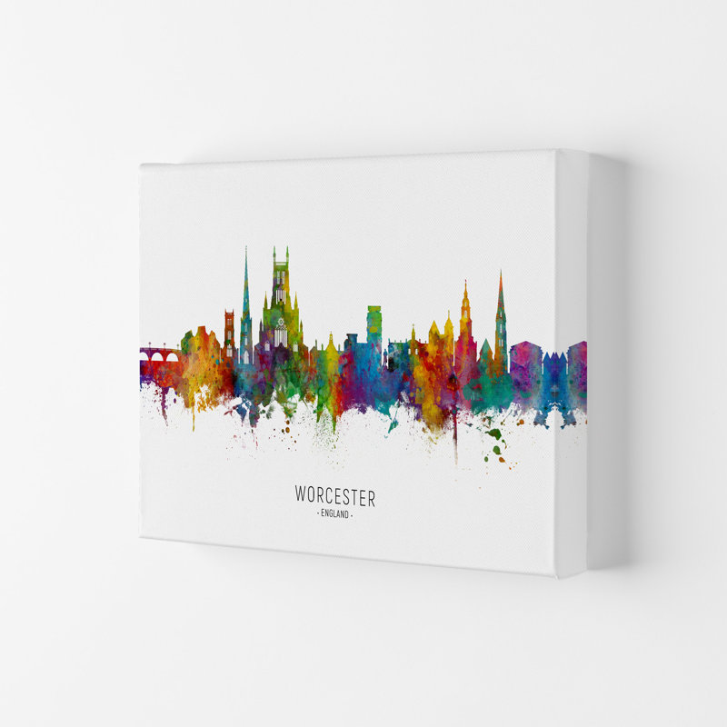 Worcester England Skyline by Michael Tompsett - Print, 29.7cm H x 42cm W x 4cm D, Wrapped Canvas