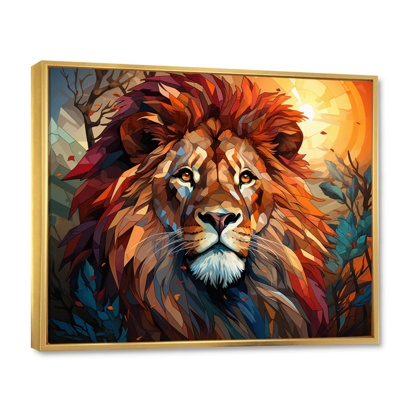 Lion Regal King Geometric On Canvas Print, H 16 po x l 32 po x P 1 po, Cadre flottant doré