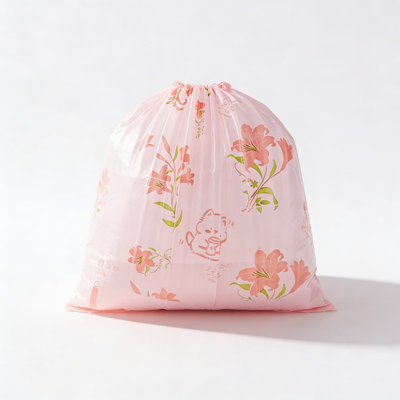Pink Lily Printed Drawstring Trash Bags 4 Gallon 312 Counts, Tear-Free Small Garbage Bags For Bathroom, Office, Kitchen, Bedroom And Home Trash Cans