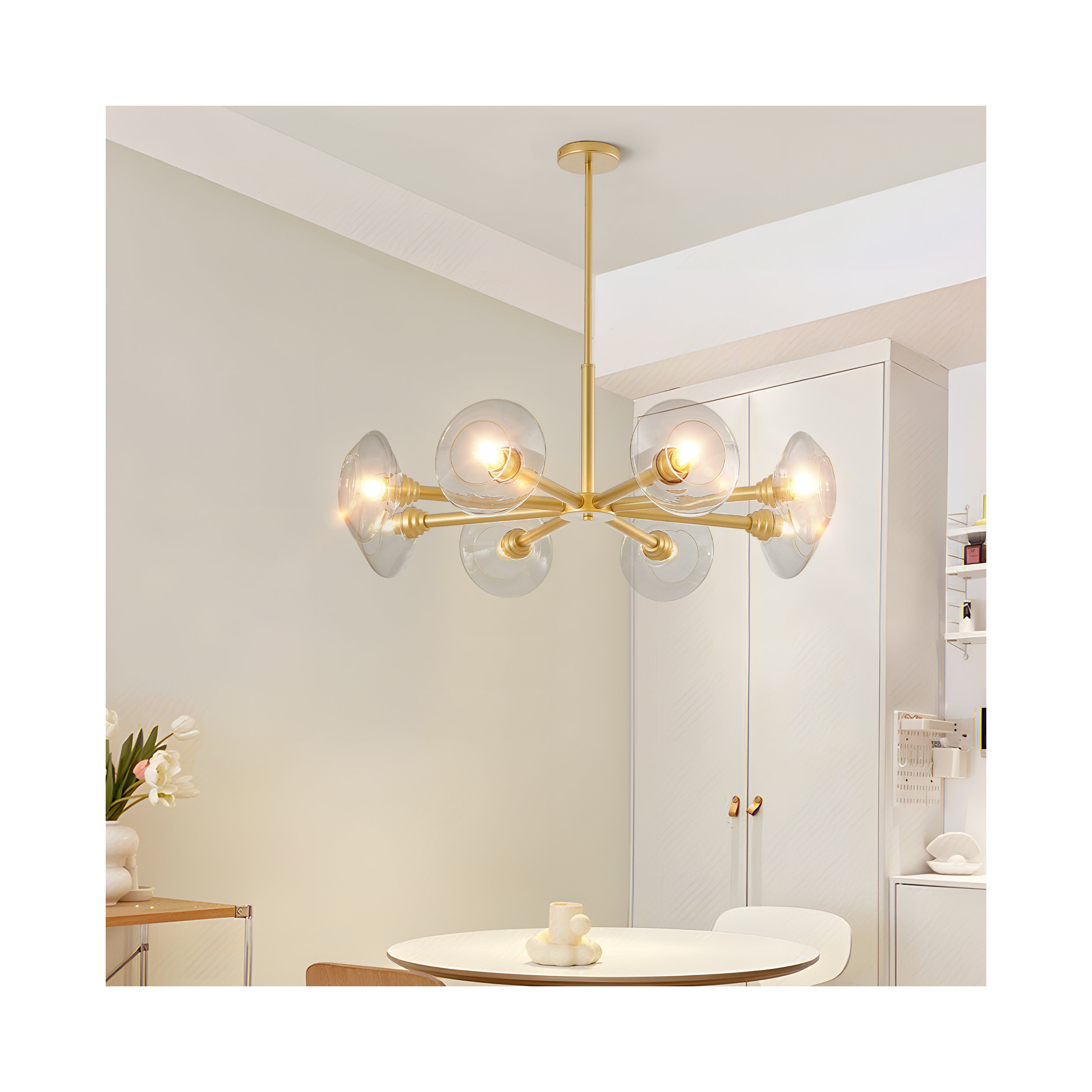 Everly Quinn Modern Gold Sputnik Chandelier with Clear Glass Shades ...