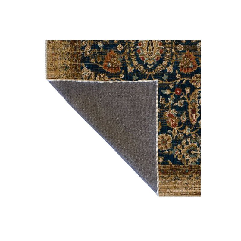 Tapis décoratif bleu marine à motif floral, Sous-tapis carré 3 pi 3 po inclus