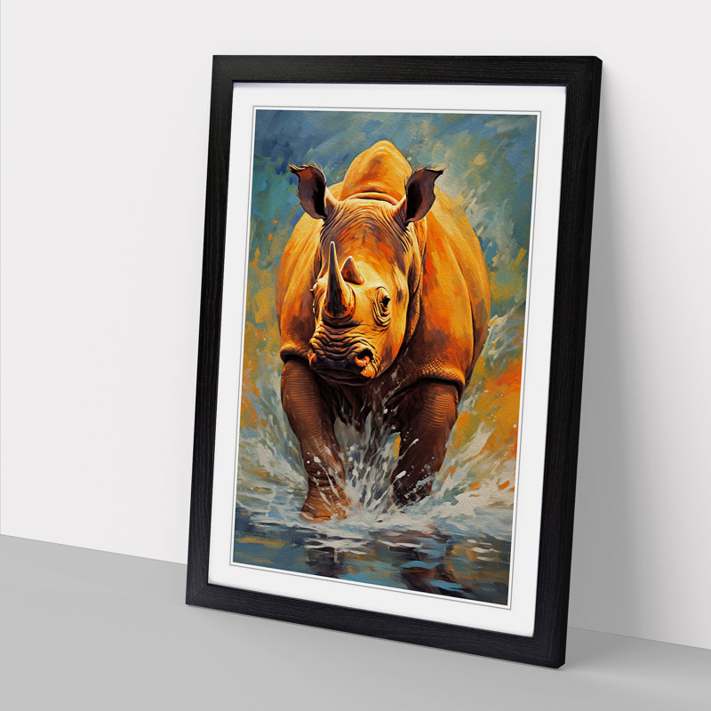 Rhino Expressionism - Framed Print, 34cm H x 25cm W x 2cm D, Black