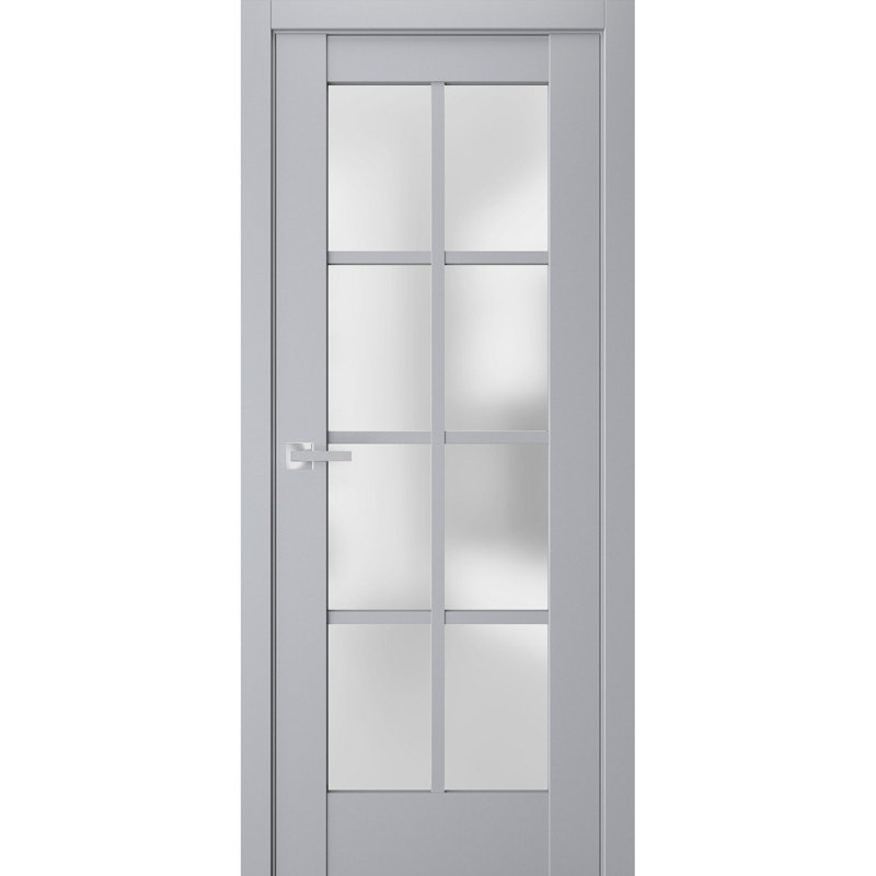 Porte intérieure française pleine prémontée, verre dépoli, Veregio 7412, gris mat, panneau simple, cadre, poignées, pour salle de bain ou chambre, portes robustes - 45,7 cm x 213,4 cm