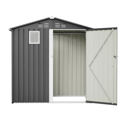 6Ft X 4Ft Black Steel Outdoor Utility Storage Shed, Weather-, Spacious For Bicycles And Tools, Secure Lock Mechanism, Transparent Non Window, Easy Assembly Process Metal 6' 4' Tool House Garden
