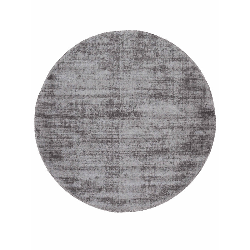 Ava Handmade Viscose Silky Solid Soft Dark Light Grey Rug, Round 80cm