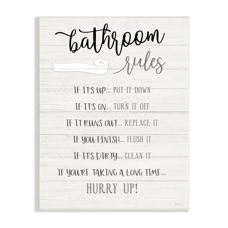 «Bathroom Rules», papier hygiénique «Country Plank» par Natalie Carpentieri - Art textuel sur toile, H 15 po x l 10 po