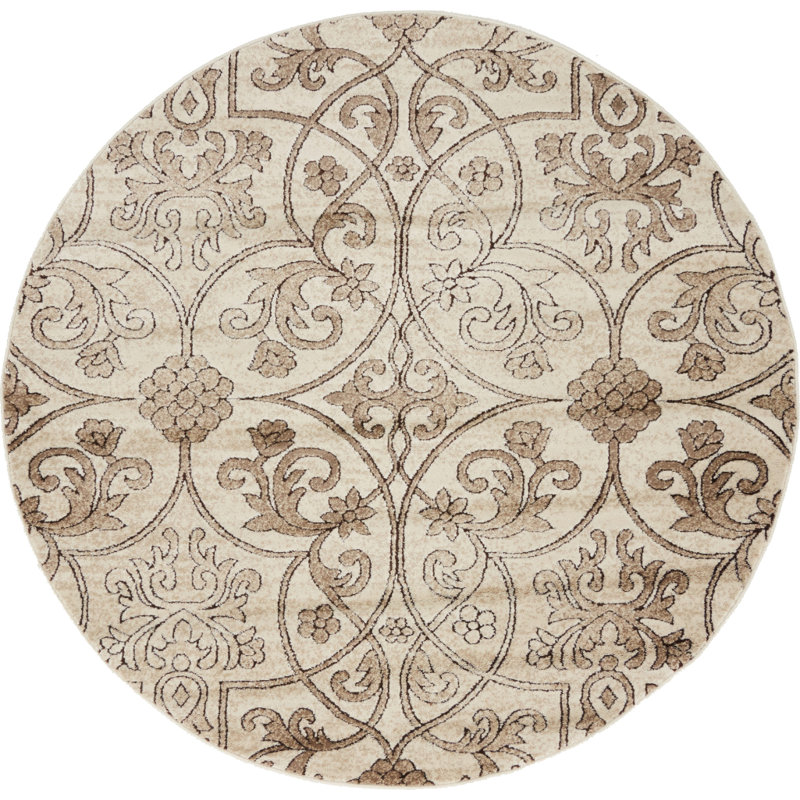 Tapis oriental beige foncé Derby, Rond 5 pi 1 po