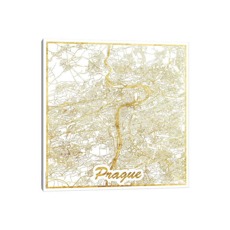 Prague Leaf Urban Blueprint Map by Hubert Roguski - Wrapped Canvas Painting, 30.48 cm H x 30.48 cm W