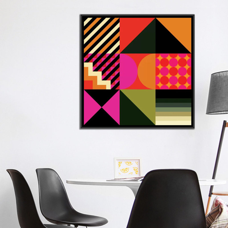 « geo ii », impression sur toile, H 18 po x l 18 po x P 1,5 po, Toile avec cadre noir, Pas de tapis