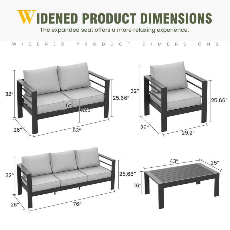 Ensemble de conversation d'extérieur 7 personnes avec coussins Braecona, Structure gris foncé / Coussin gris clair