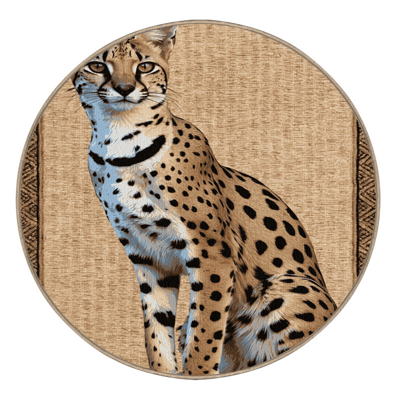 Washable Serval Wildlife Area Rug, Round 3'