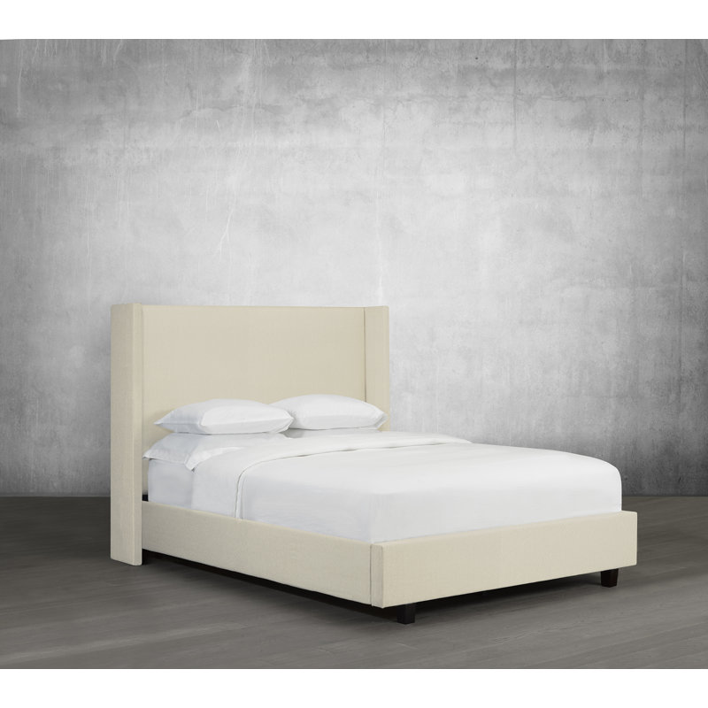 Lit plateforme en tissu d’ameublement, Ivoire, Double