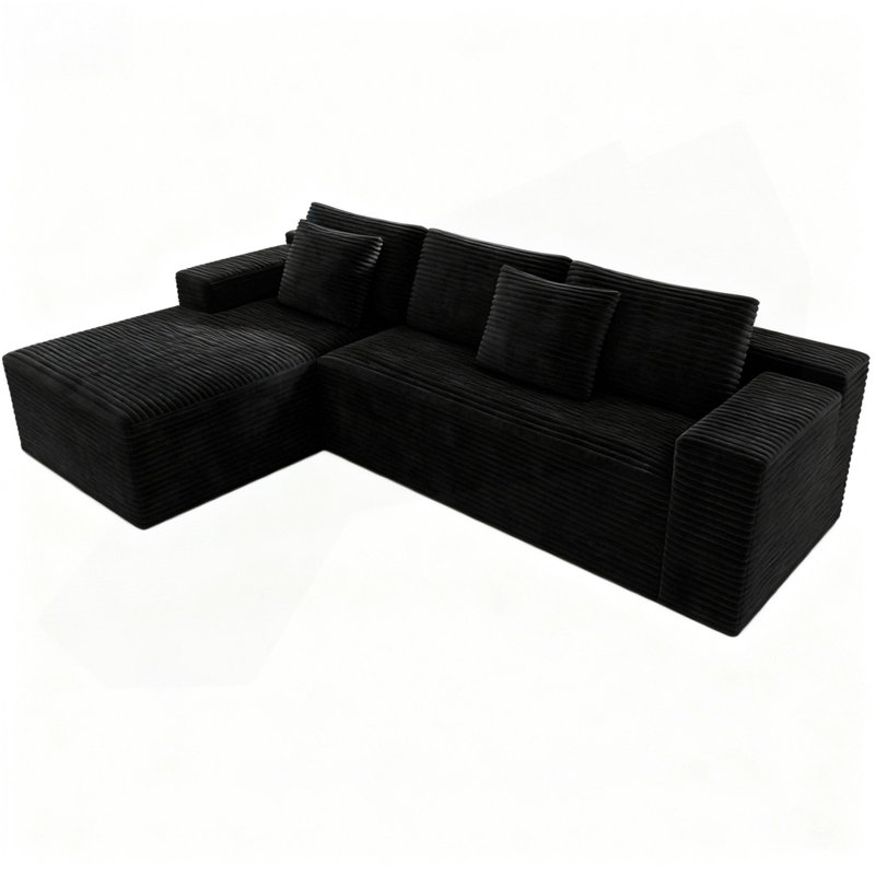 Siège de canapé modulaire 104,3 * 68,9 po, canapé rembourré compressé pour le salon, la chambre à coucher, un appartement, aucun assemblage requis, combinaison libre de 2 pièces, tissu en velours côtelé moelleux, NOIR