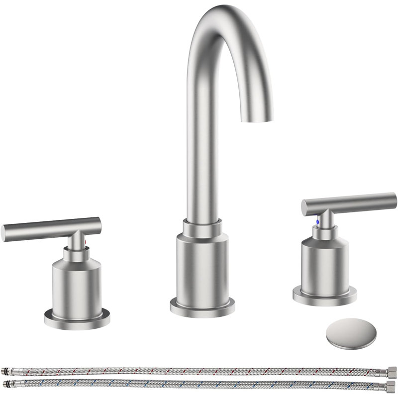 8 In Faucet for Sink 3 Hole , Brushed Gold Widespread Sink Faucet,with Stainless Steel Pop-up Drai, Polished Nickel