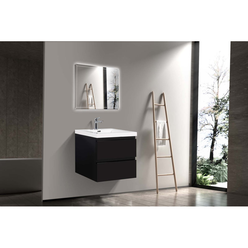 Meuble-lavabo flottant avec lavabo, Noir, noir, noir, noir