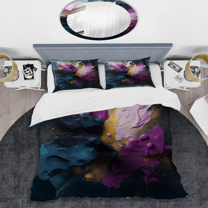 Ensemble de housse de couette en microfibre / polyester mauve et bleu Realities On Canvas I