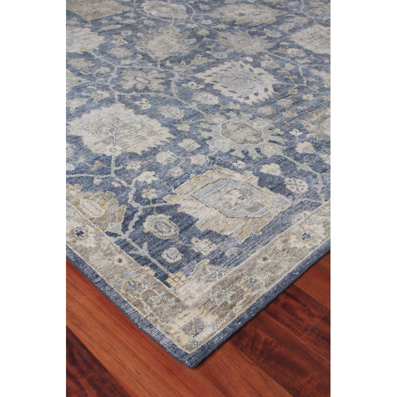Heirloom Oriental Hand-Knotted Wool Blue Area Rug, Rectangle 6' x 9'