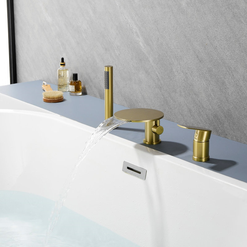 Single Handle Bathroom Roman Tub Faucet Waterfall, Brushed Gold