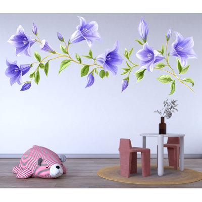 Purple Flower Vine Wall Decal Botanical Wall Sticker Floral Wall Art Bedroom Decor Removable Vinyl Wall Decal 222GM