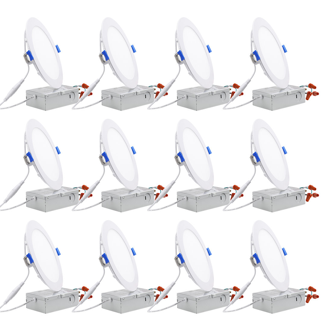 Commercial Grade 6" LED Recessed Ceiling Lights with J-Box, Dimmable Downlight (Set of 12) TORCHSTAR