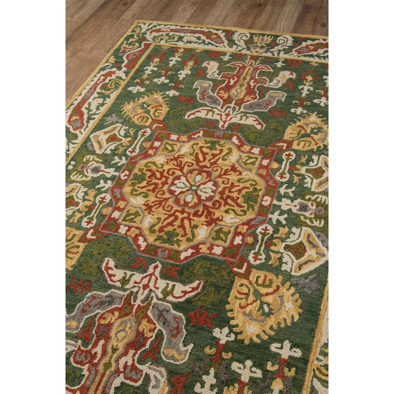 Tapis de couloir vert TANGITAN25GRN Bungalow Rose Collection Dalas 2 pi 3 po x 8 po, Rectangle 9 pi 6 po x 13 pi 6 po