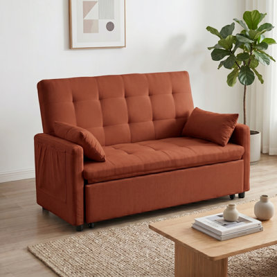 Modern style sofa bed futon with storage pockets and tufted upholstered backrest for bedroom living room lounge mall apartment