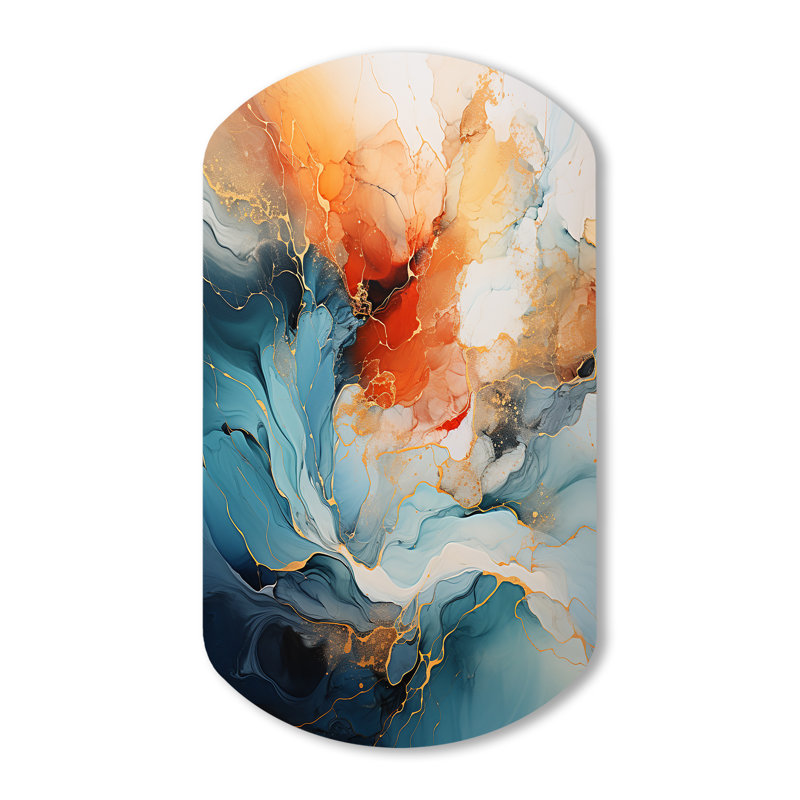 Teal Orange Bold Abstract Flow Collage II - Dams Cylinder Shape Assymterical, H 43 po x l 23 po x P 1 po
