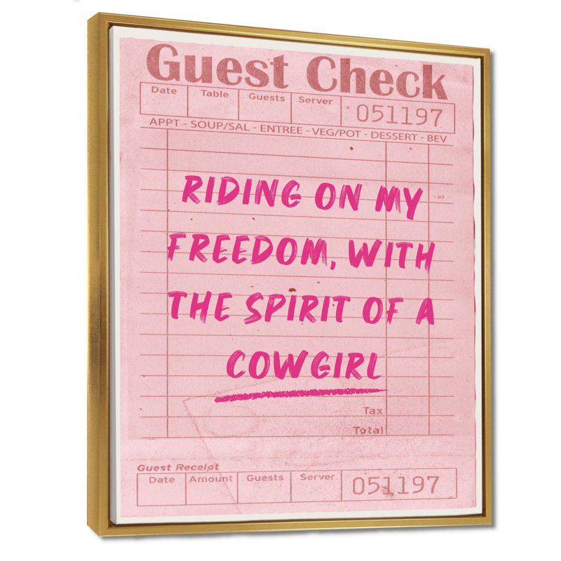 «Riding On My Freedom - Cowgirls Wall Art Living Room», Toile avec cadre flottant or, H 20 po x l 12 po x P 1 po
