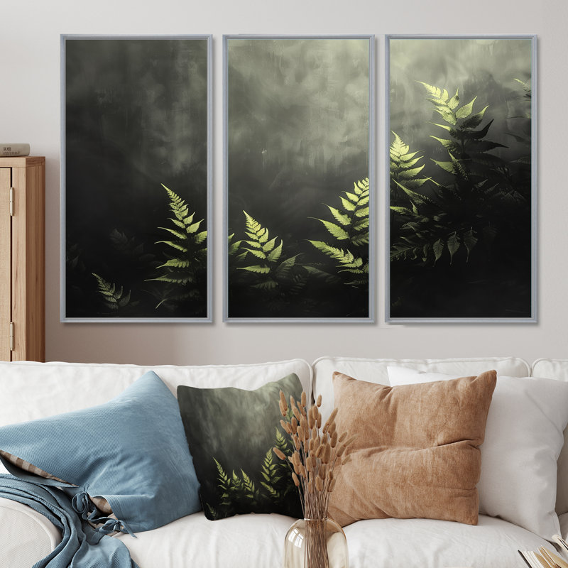 Novak - ensemble d'art mural fougères, 28" H x 36" W x 1" D, Silver Floater Framed Canvas