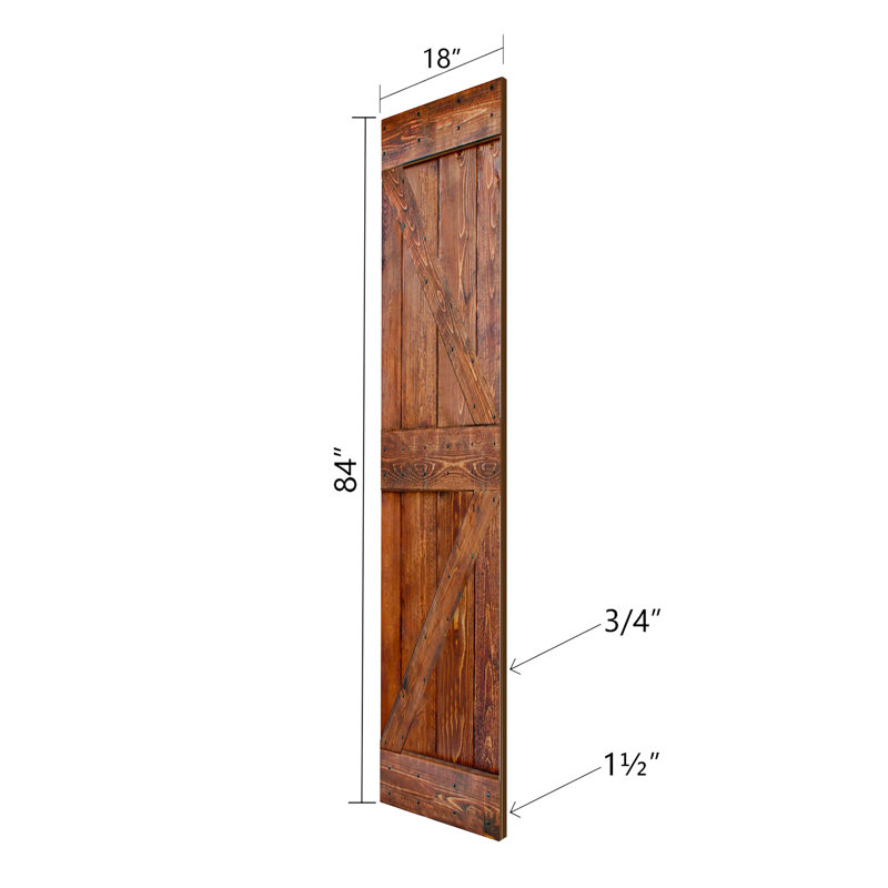 Porte de grange double pliante en bois massif de style K avec ensemble de quincaillerie - Assemblage requis, Noyer classique