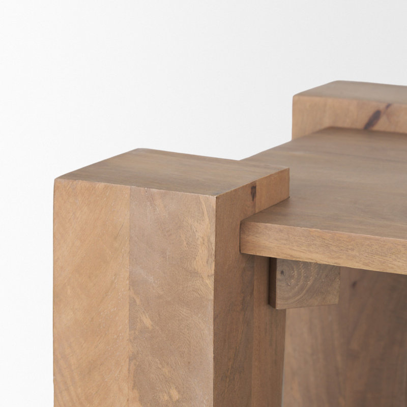 Table de bout carrée en bois massif naturel vieilli 22 po