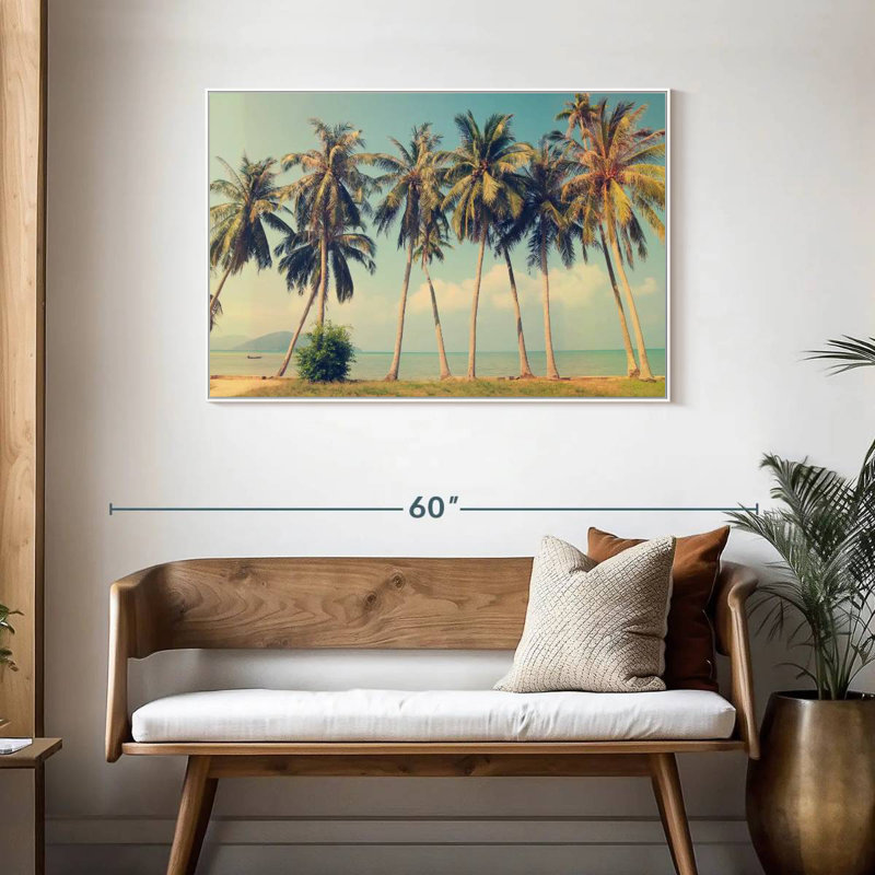 Palmiers rétro, Cadre flottant blanc, 43 po x 29 po