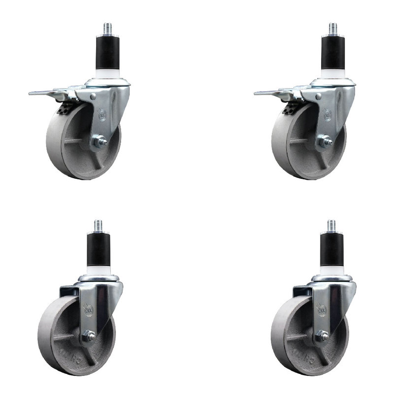 Ensemble de roulettes extensibles semi-pivotantes à 2 tiges, 4 po x 1-1 / 2 po