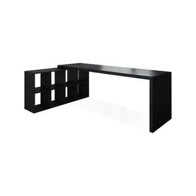 Black L-Shaped Solid Wood Executive desk