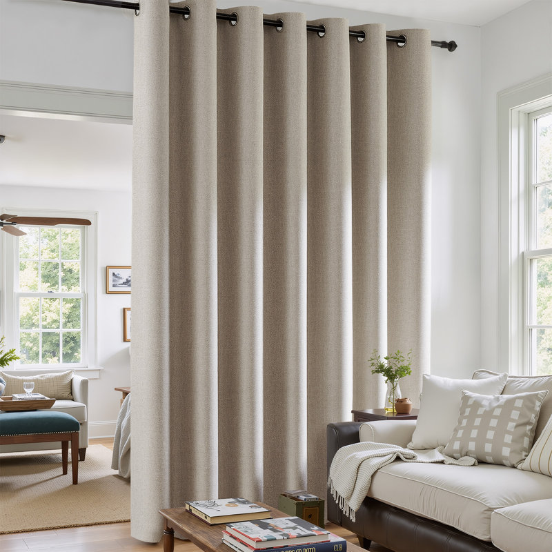 Grommet Room Darkening Linen Textured Curtain, 100" W x 96" L, Grayish Beige