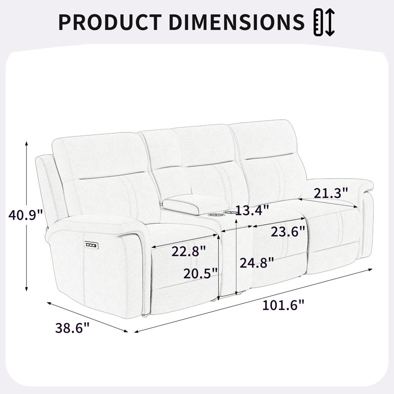 Canapé inclinable électrique 101,6 po, Gris