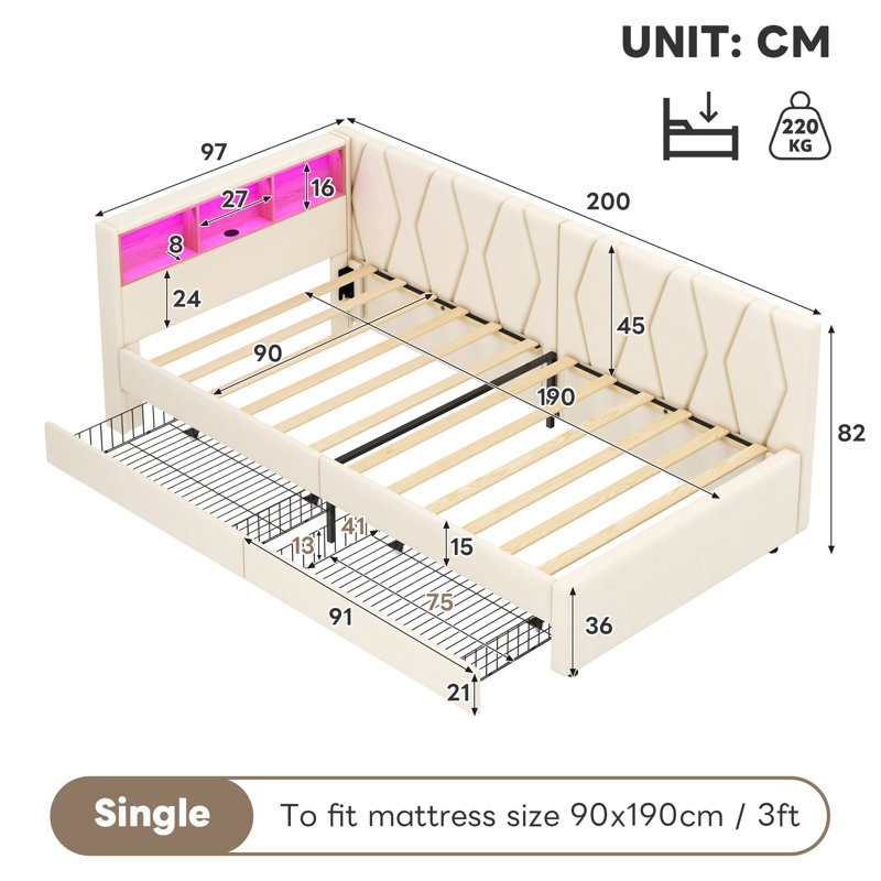 Upholstered Storage Bed, Beige