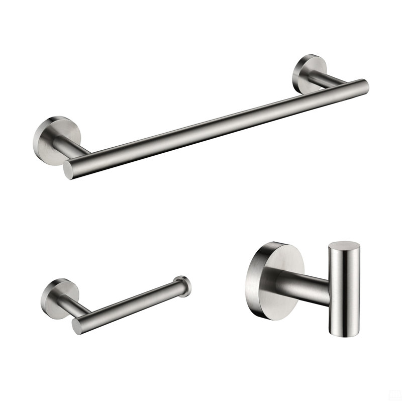 3-Pieces Bathroom Hardware Accessories Set - Towel Bar, Toilet Paper Holder, Robe Towel Hooks, Brushed Nickel
