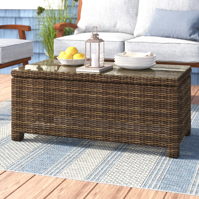 Leandra Rectangular Glass Outdoor Coffee Table , 40 " W 21 " D, Brown